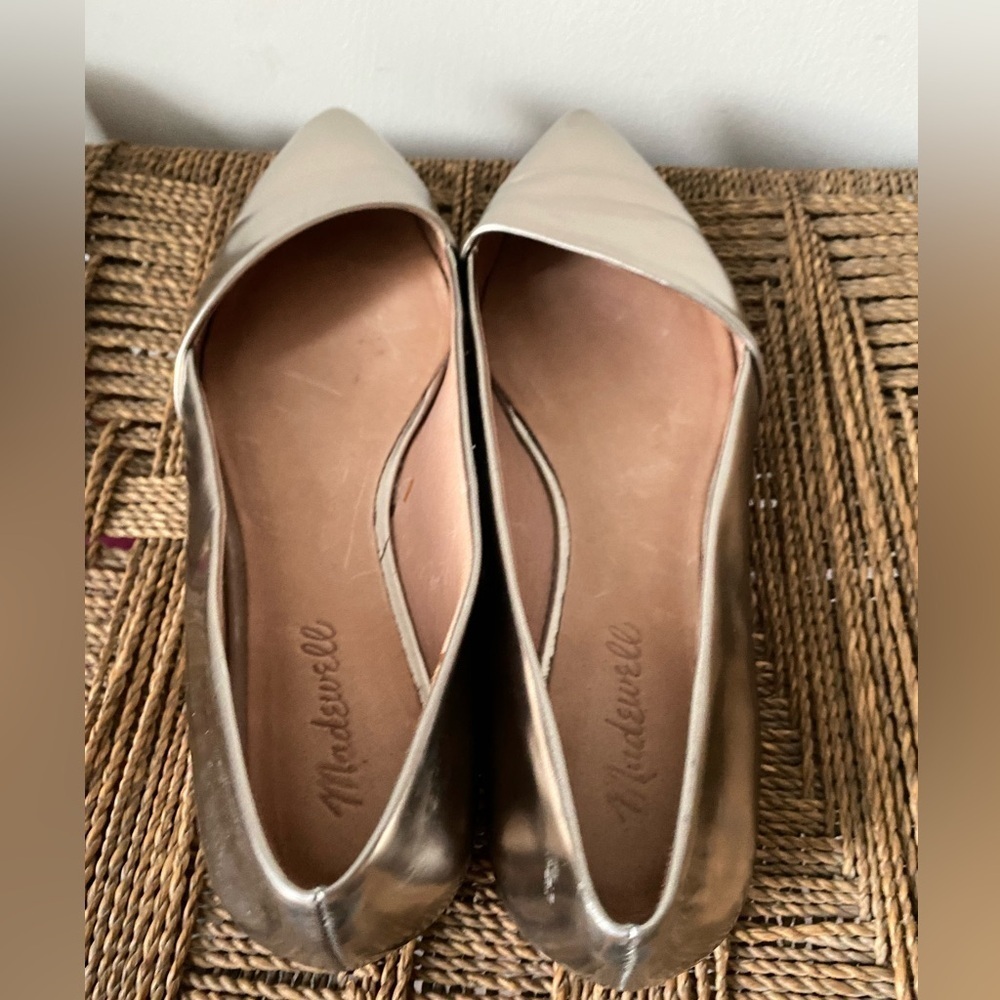 Madewell Shoes Women’s 8.5 Mira Flats Metallic Silver Pointed Toe Asymmetrical - Picture 6 of 10